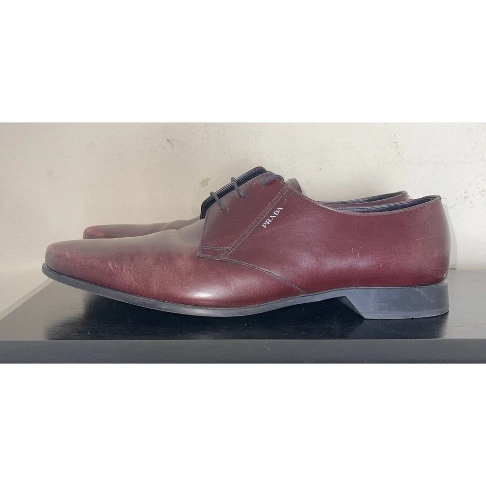 Prada Milano Vintage Lace Dress Shoes Burgundy Oxblood Men's Size 12 Preowned
